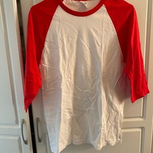 Gildan Red and White Long Sleeve Tee